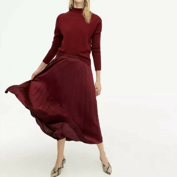 J. Crew Dresses & Skirts - J Crew Dark Red Pleated Satin Skirt Size 6 New
